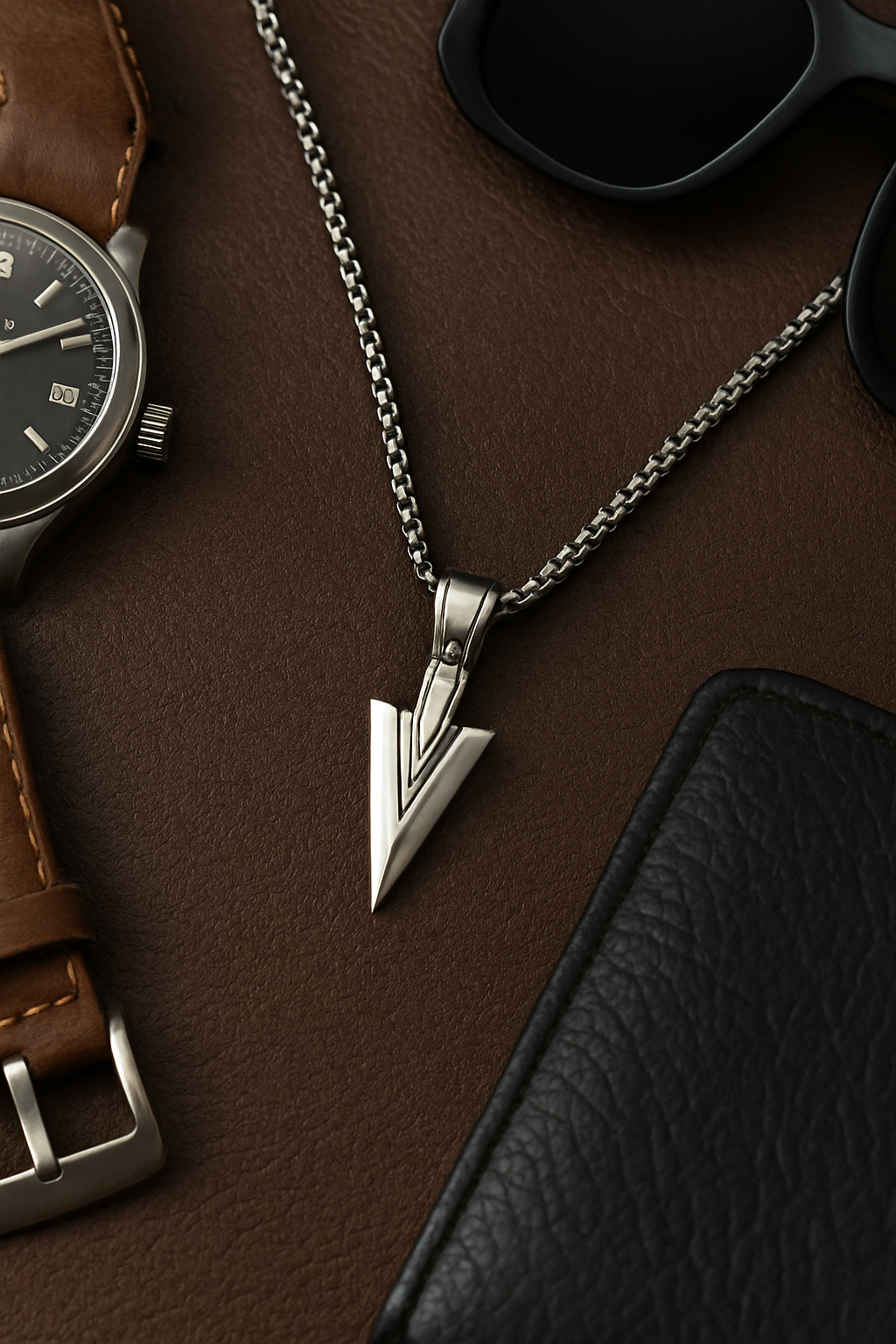 Men's Stainless Steel Arrowhead Necklace Viking Warrior Spear Head Charm Chain Pendant for Men Cloth Bro
