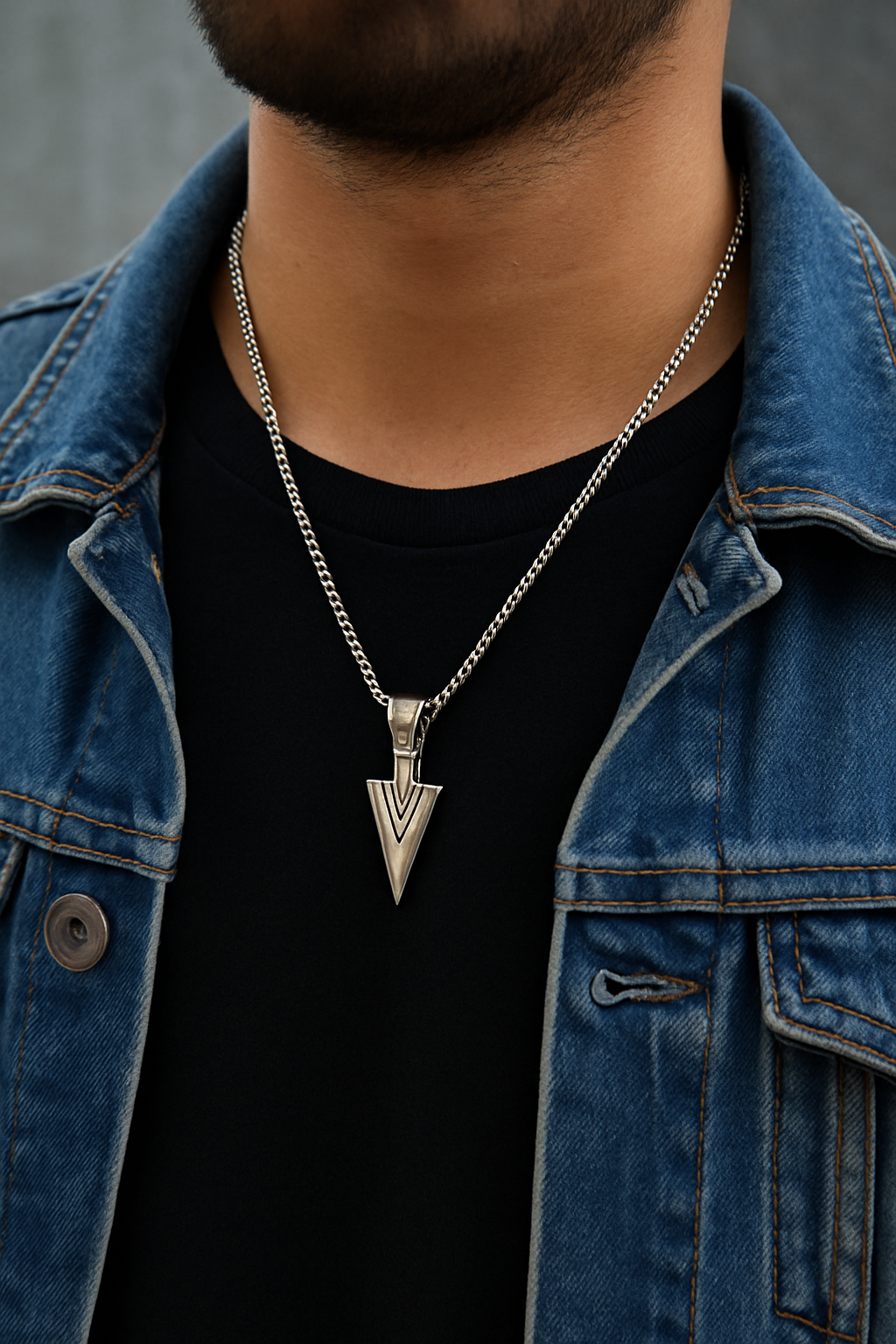 Men's Stainless Steel Arrowhead Necklace Viking Warrior Spear Head Charm Chain Pendant for Men Cloth Bro